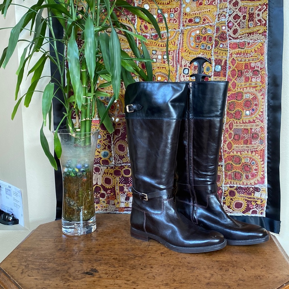 Enzo Angiolini Black and Mahogany Riding  Boots